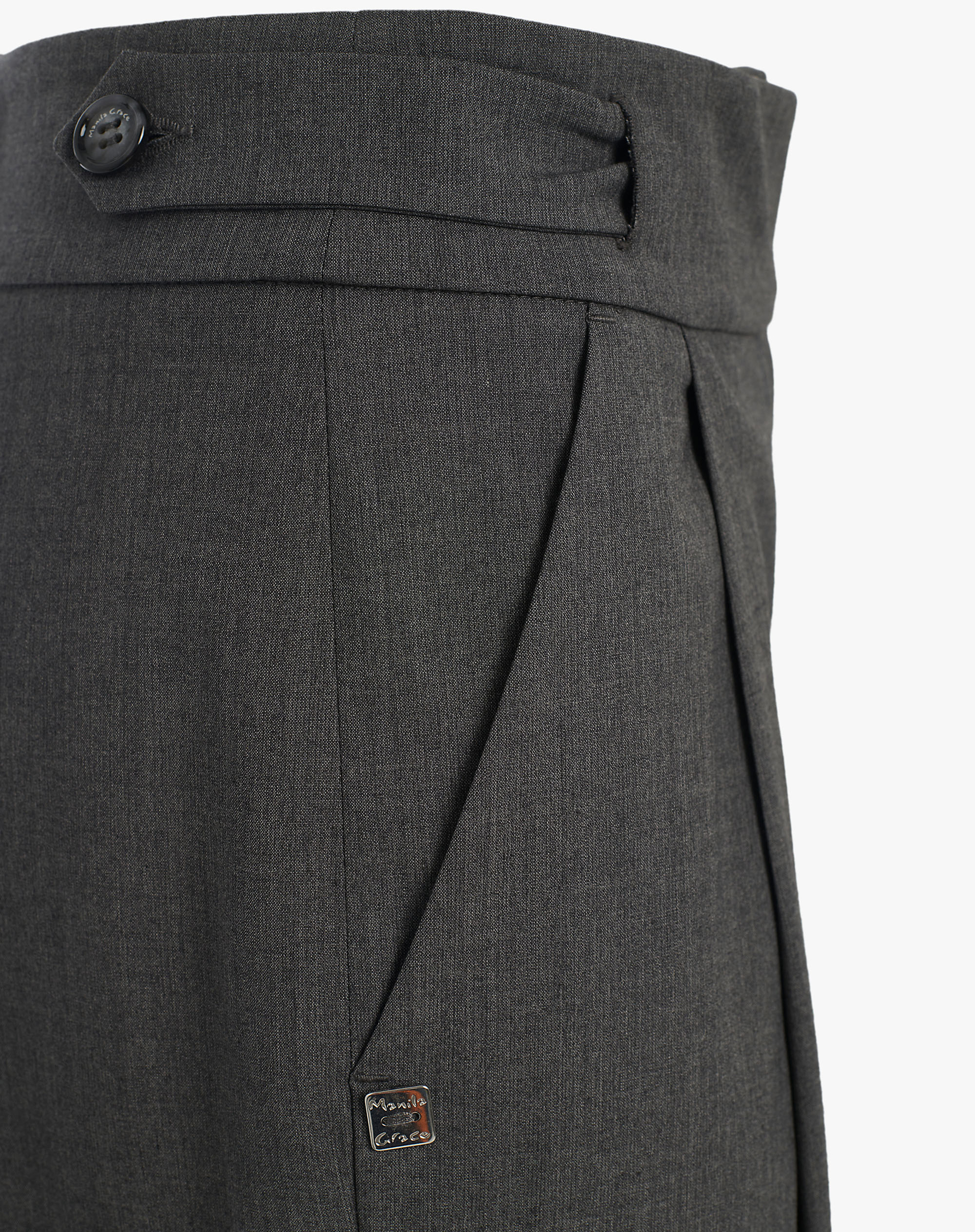 Pantalone A Palazzo In Tessuto Gessato - ASFALTO - Manila Grace