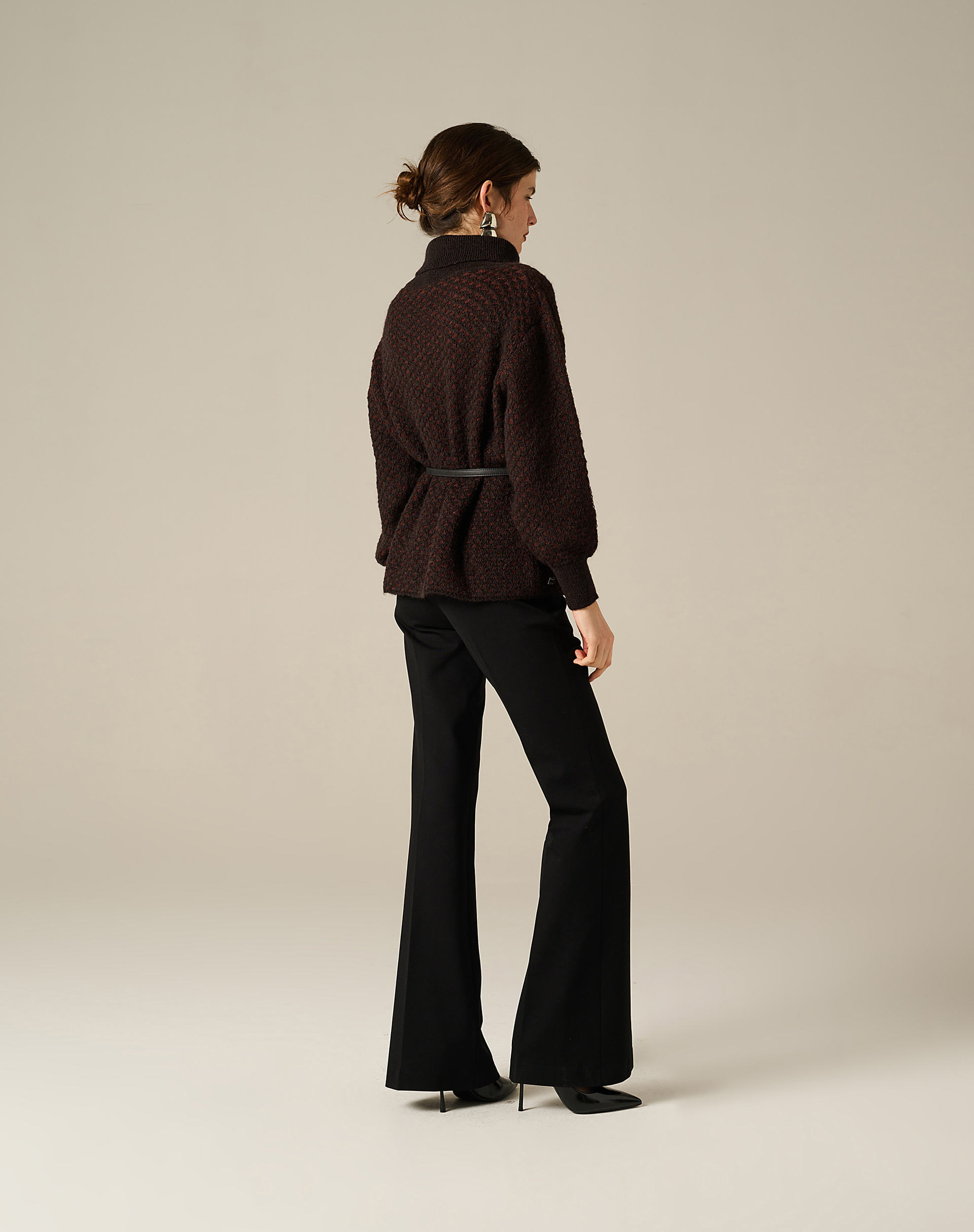 Flared Trousers With Waist Detail - BLACK - Manila Grace | Official Website