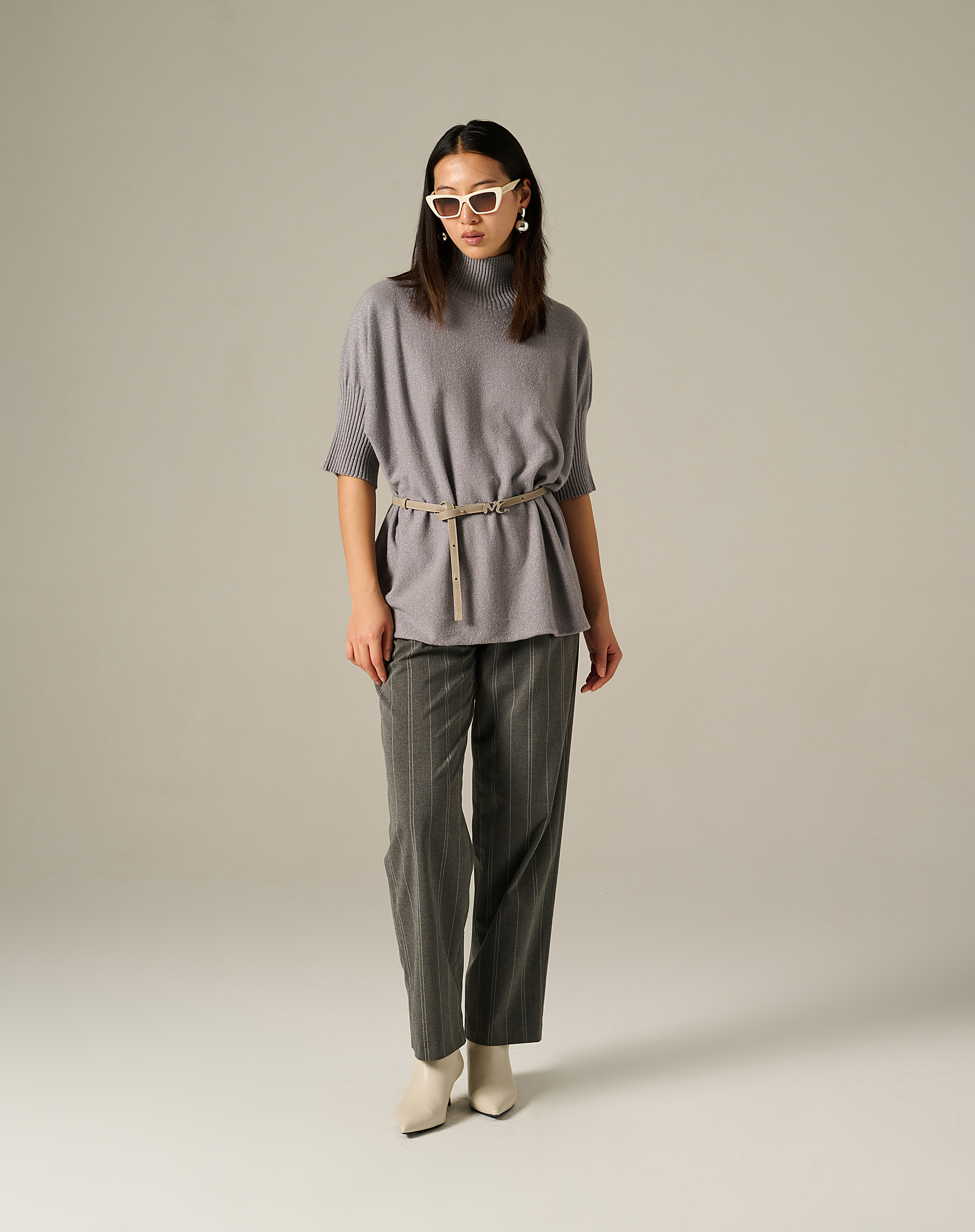 Striped Trousers With Pleats And Waist Detail - MA642 - Manila Grace | Official Website