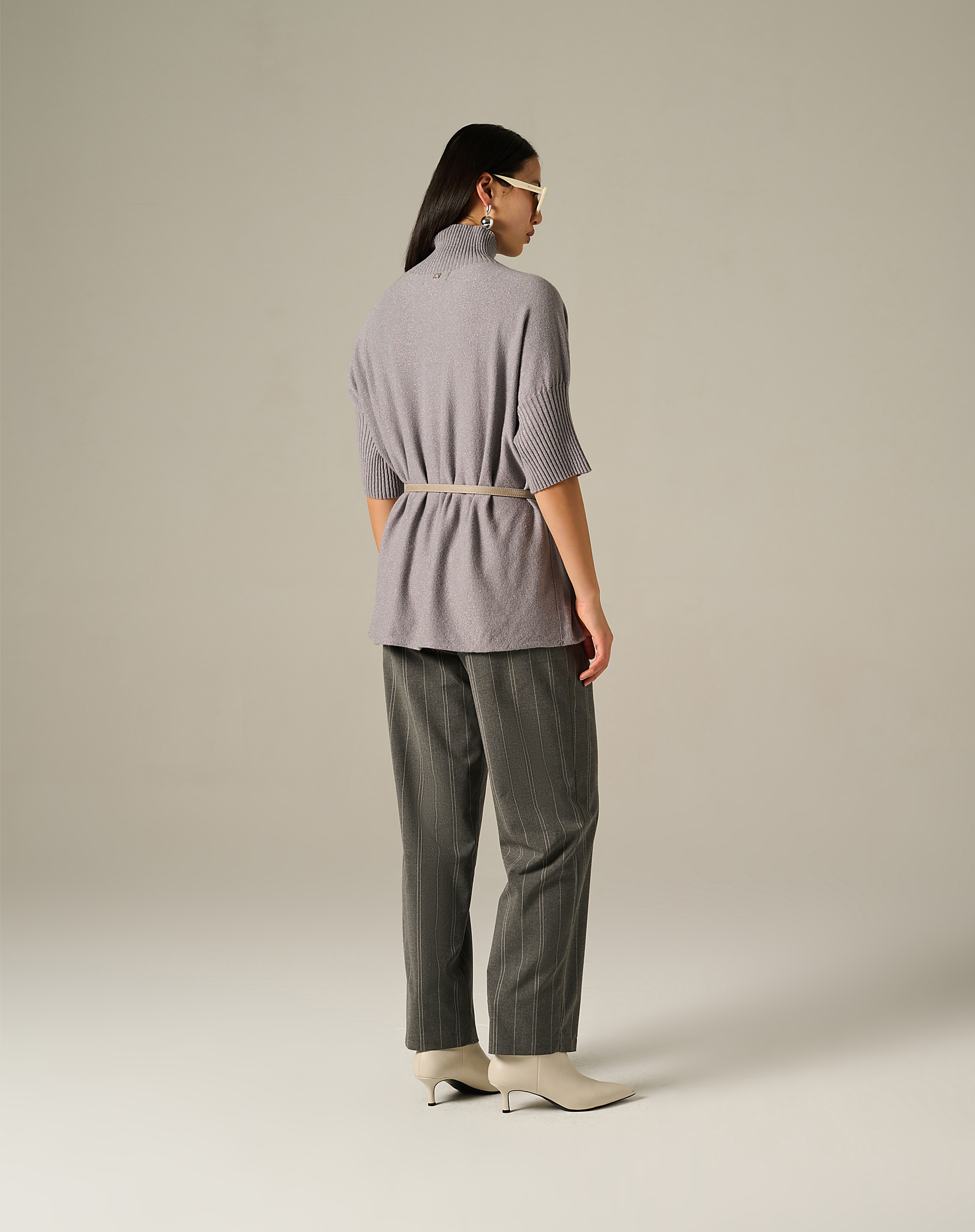 Striped Trousers With Pleats And Waist Detail - MA642 - Manila Grace | Official Website