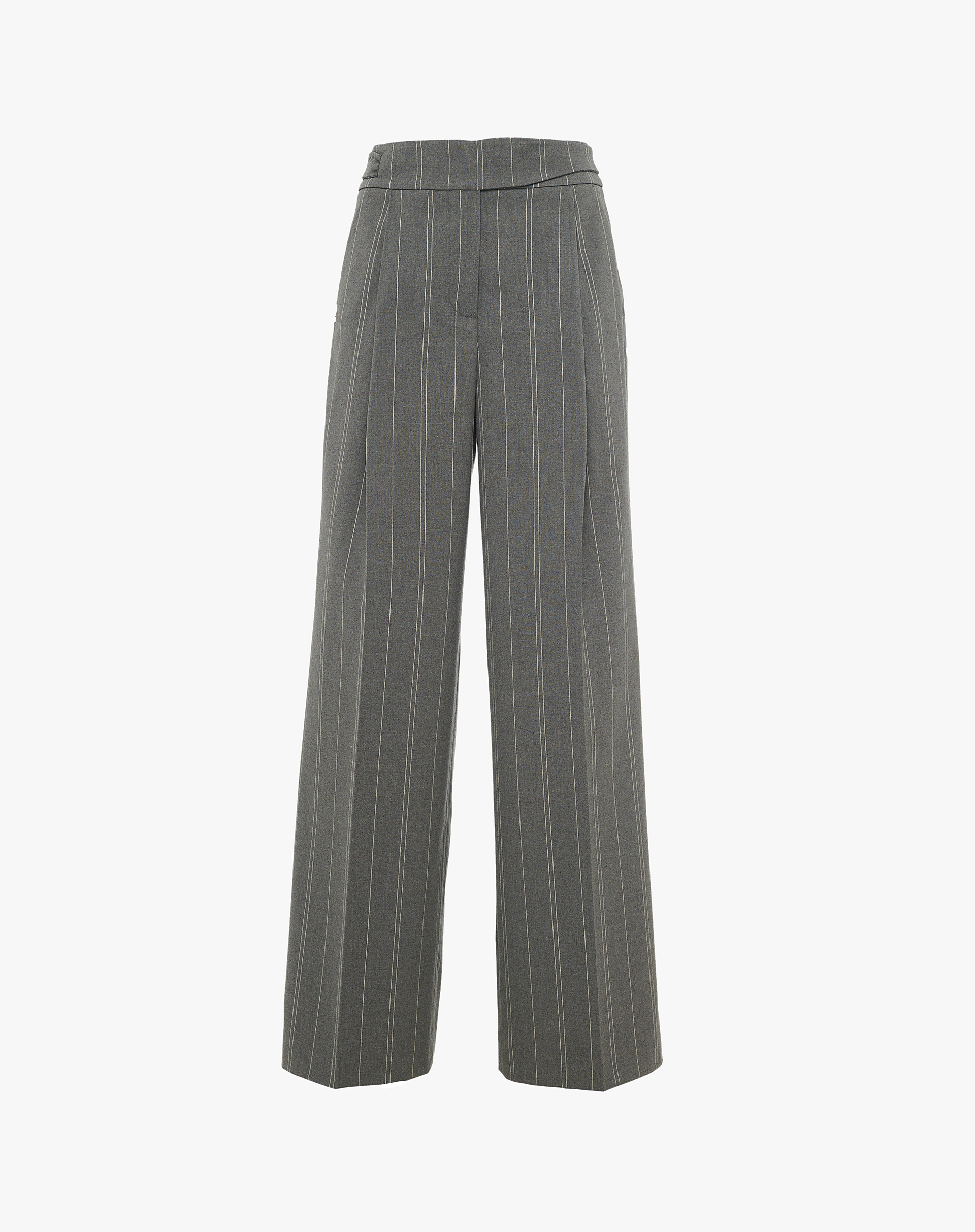 Wide-Leg Striped Trousers With A Shaped Waist - MA642 - Manila Grace | Official Website