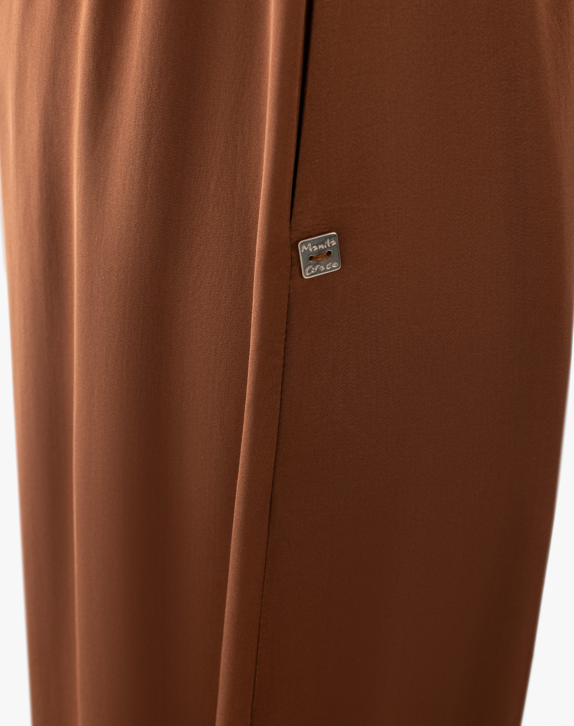 Wide-Leg Trousers In Flowing Jersey With Elasticated Waist - COGNAC - Manila Grace | Official Website