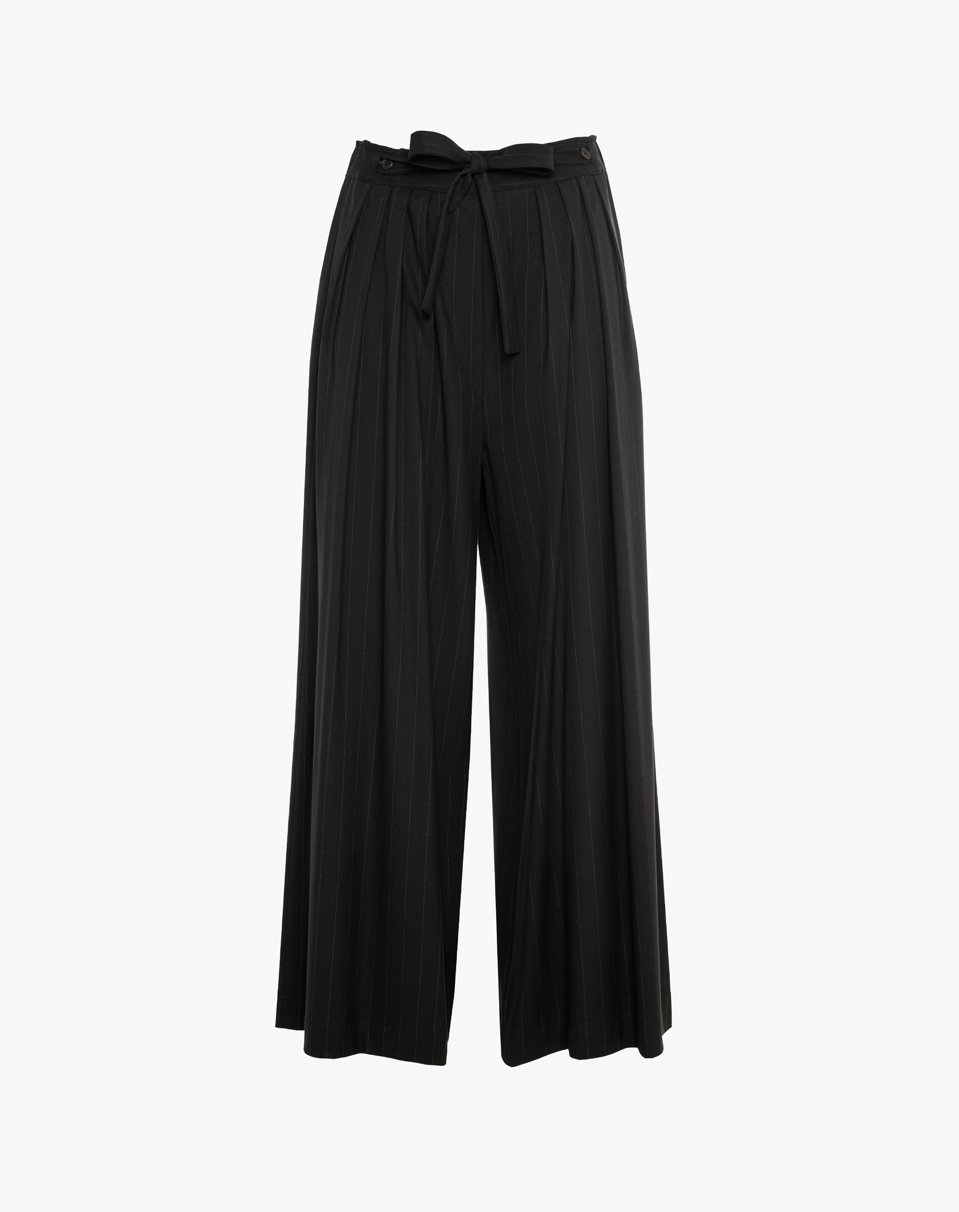 High-Waisted Culotte Trousers With Pleats And Matching Belt - BLACK - Manila Grace | Official Website