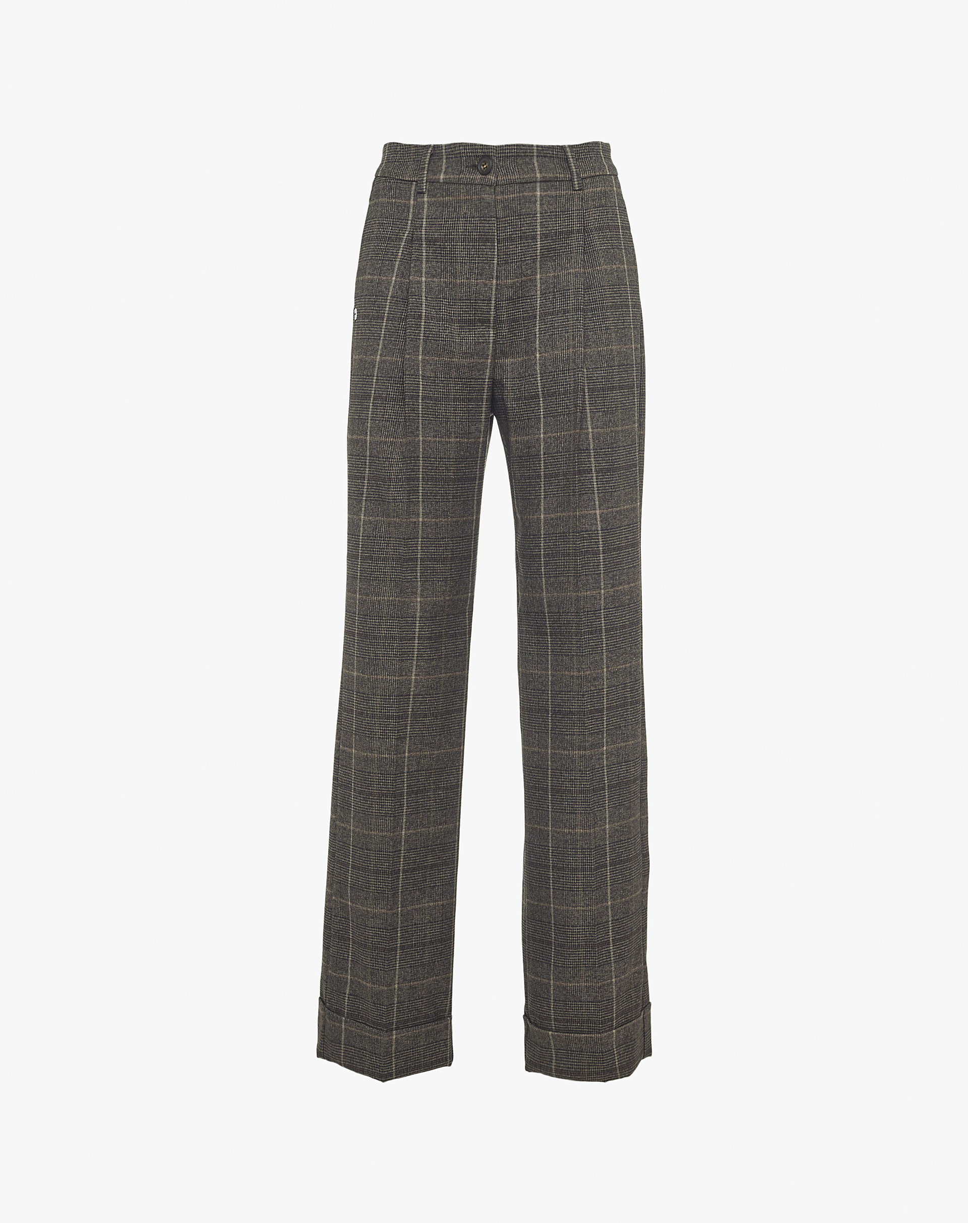 Pantaloni Dritti Con Risvolto E Motivo Check - TROUSERS - Manila Grace