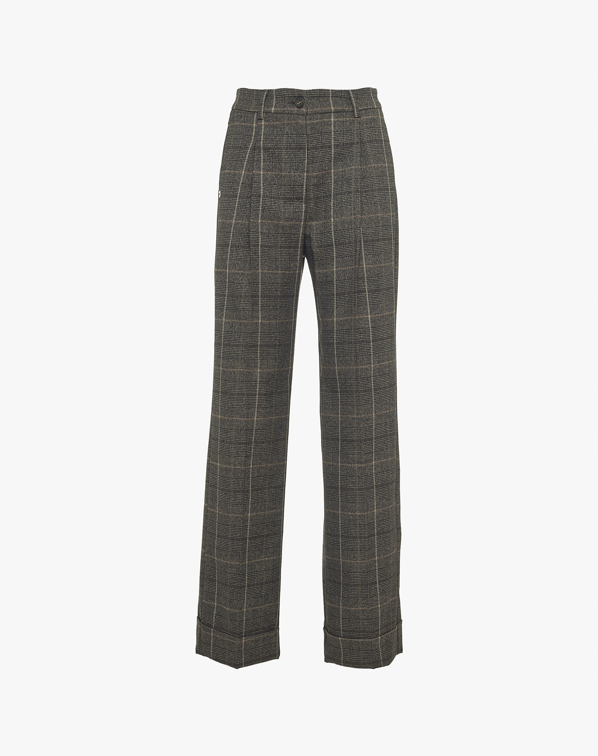 Straight-Leg Trousers With Cuffs And Check Pattern - MG603 - Manila Grace | Official Website