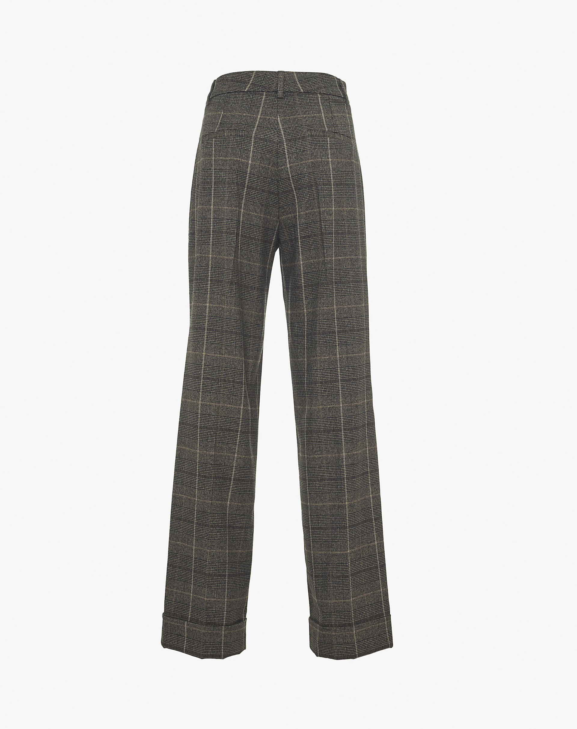 Straight-Leg Trousers With Cuffs And Check Pattern - MG603 - Manila Grace | Official Website