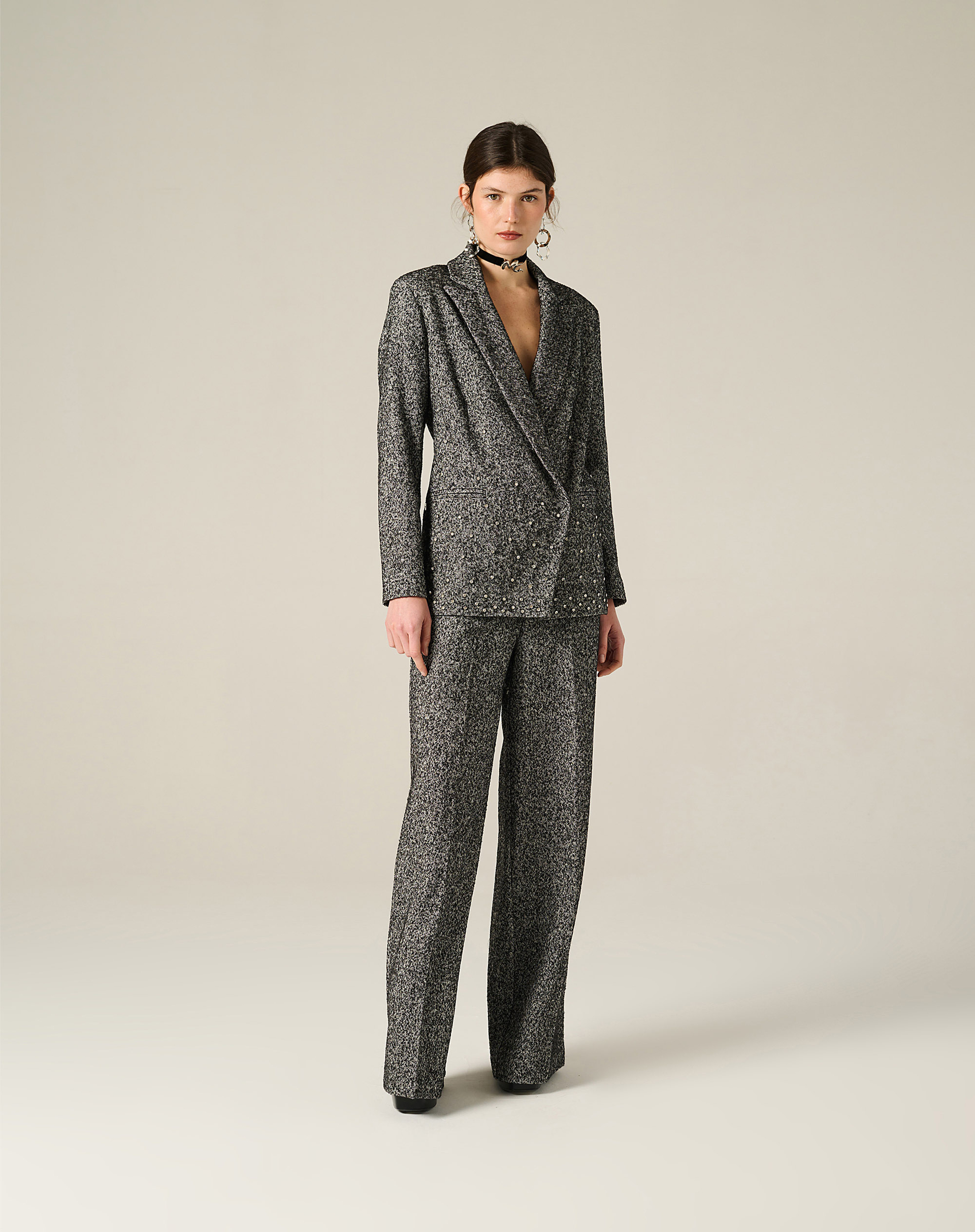 Wide Trousers With Bouclé Effect - BLACK - Manila Grace | Official Website