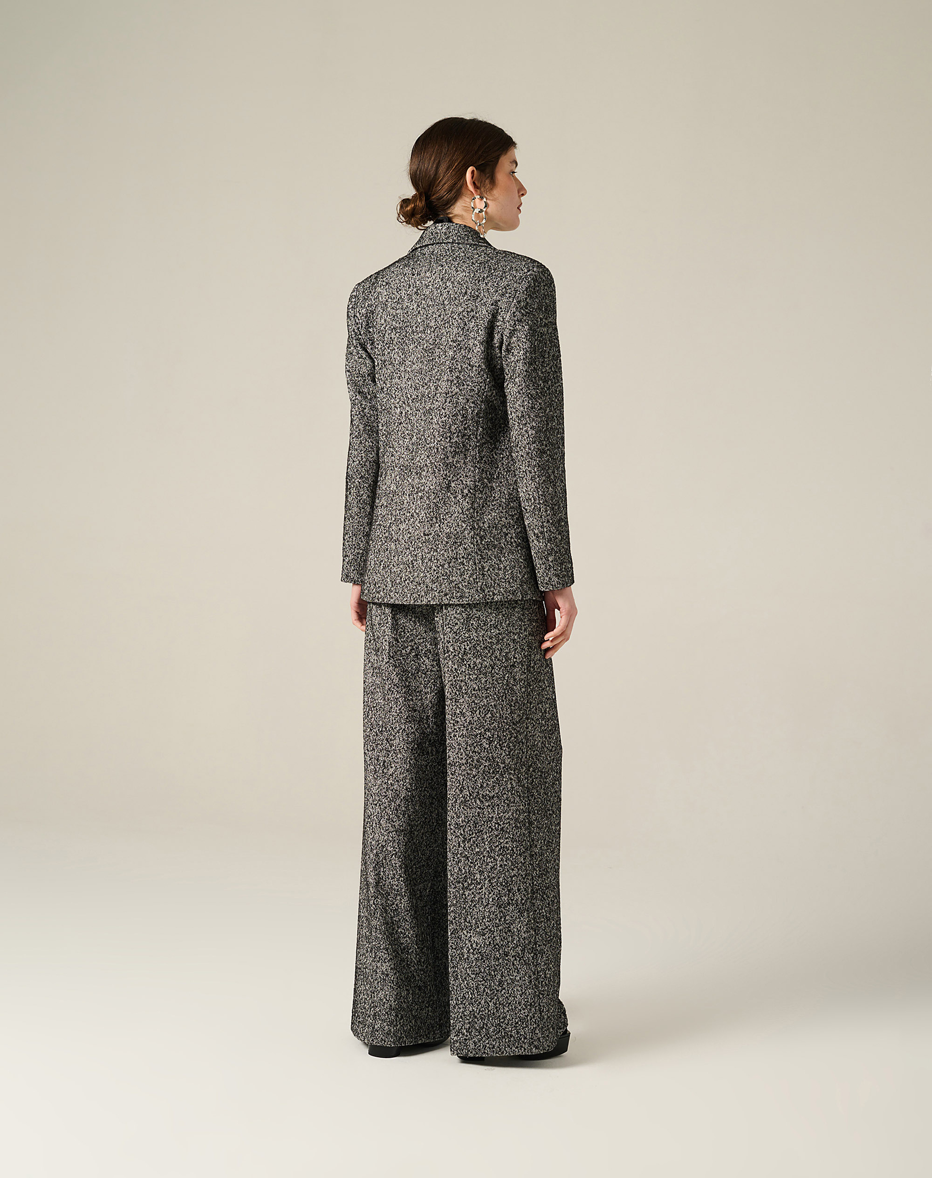 Wide Trousers With Bouclé Effect - BLACK - Manila Grace | Official Website