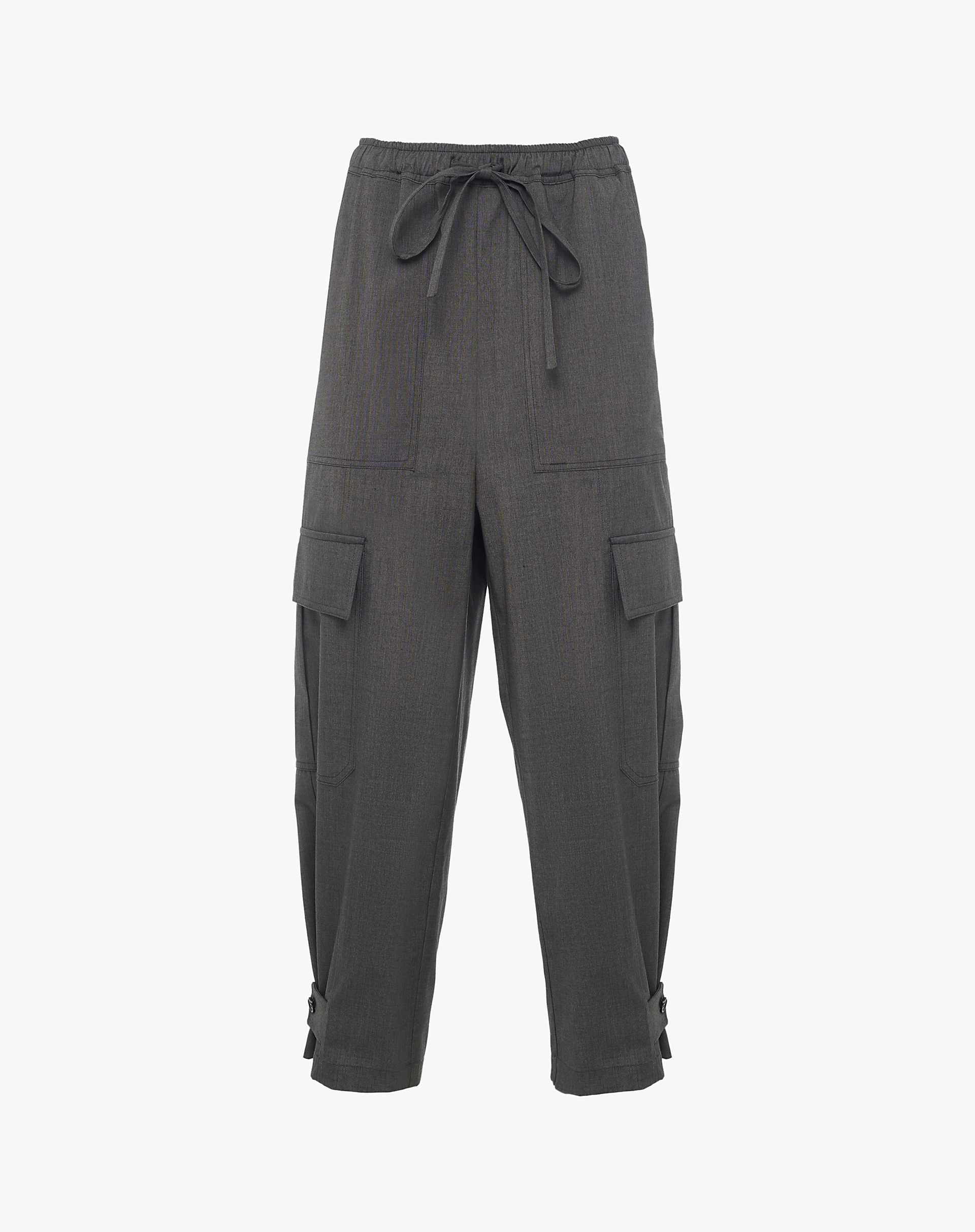 Cargo Trousers In Flowing Fabric With Drawstring - ASPHALT - Manila Grace | Official Website