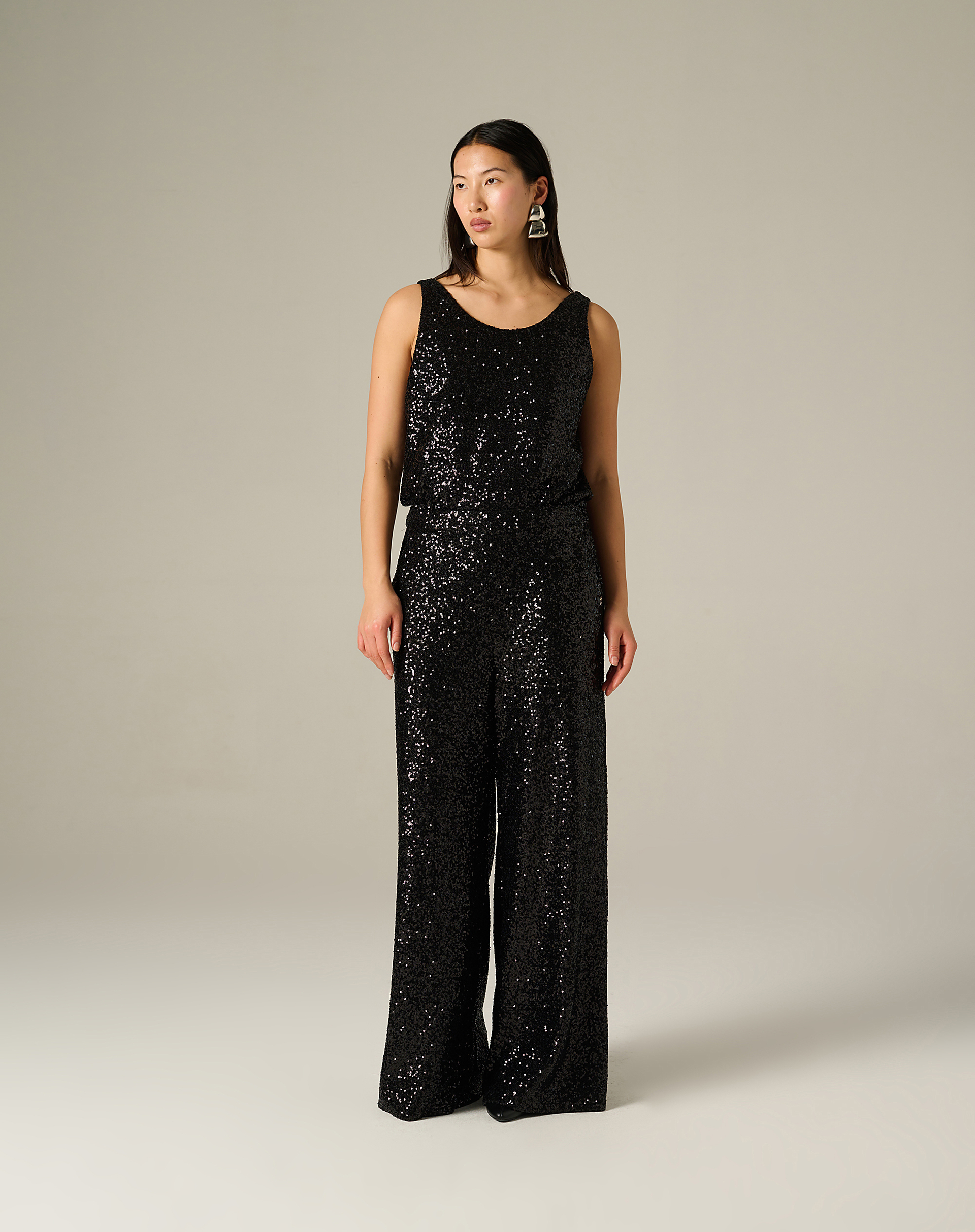Palazzo Trousers With All-Over Sequins - BLACK - Manila Grace | Official Website