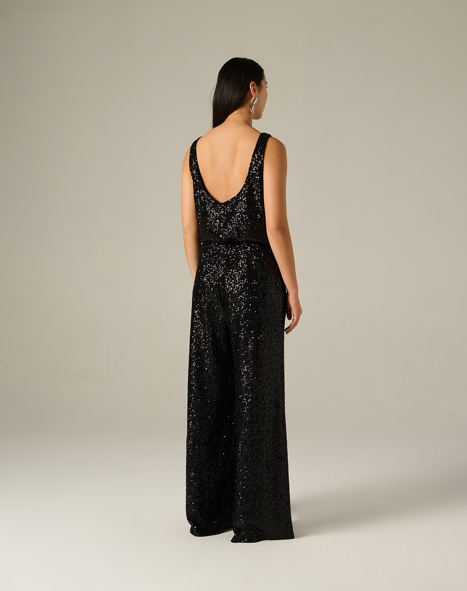 Palazzo Trousers With All-Over Sequins - BLACK - Manila Grace | Official Website