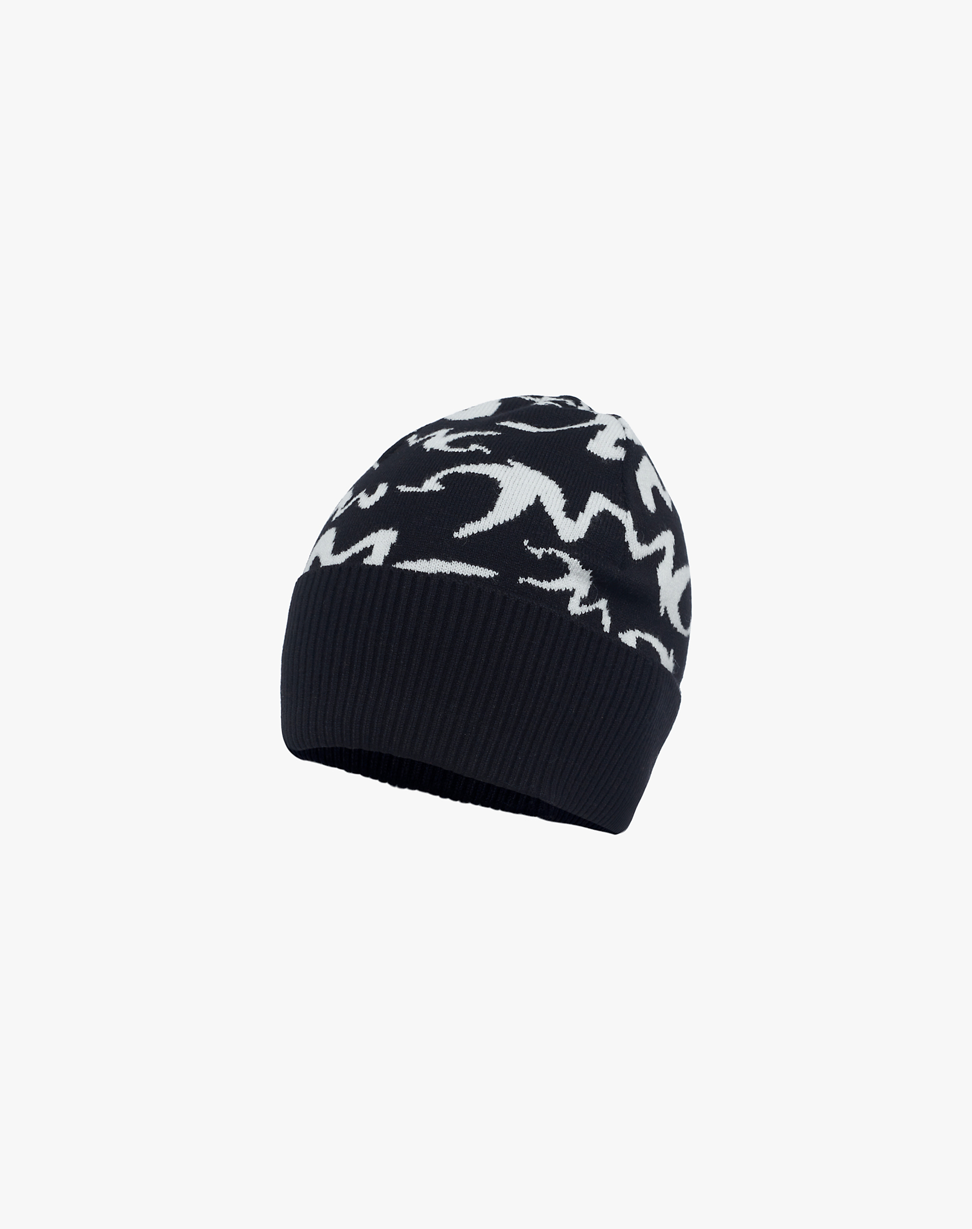Jacquard Knit Hat With Logo - BLACK - Manila Grace | Official Website