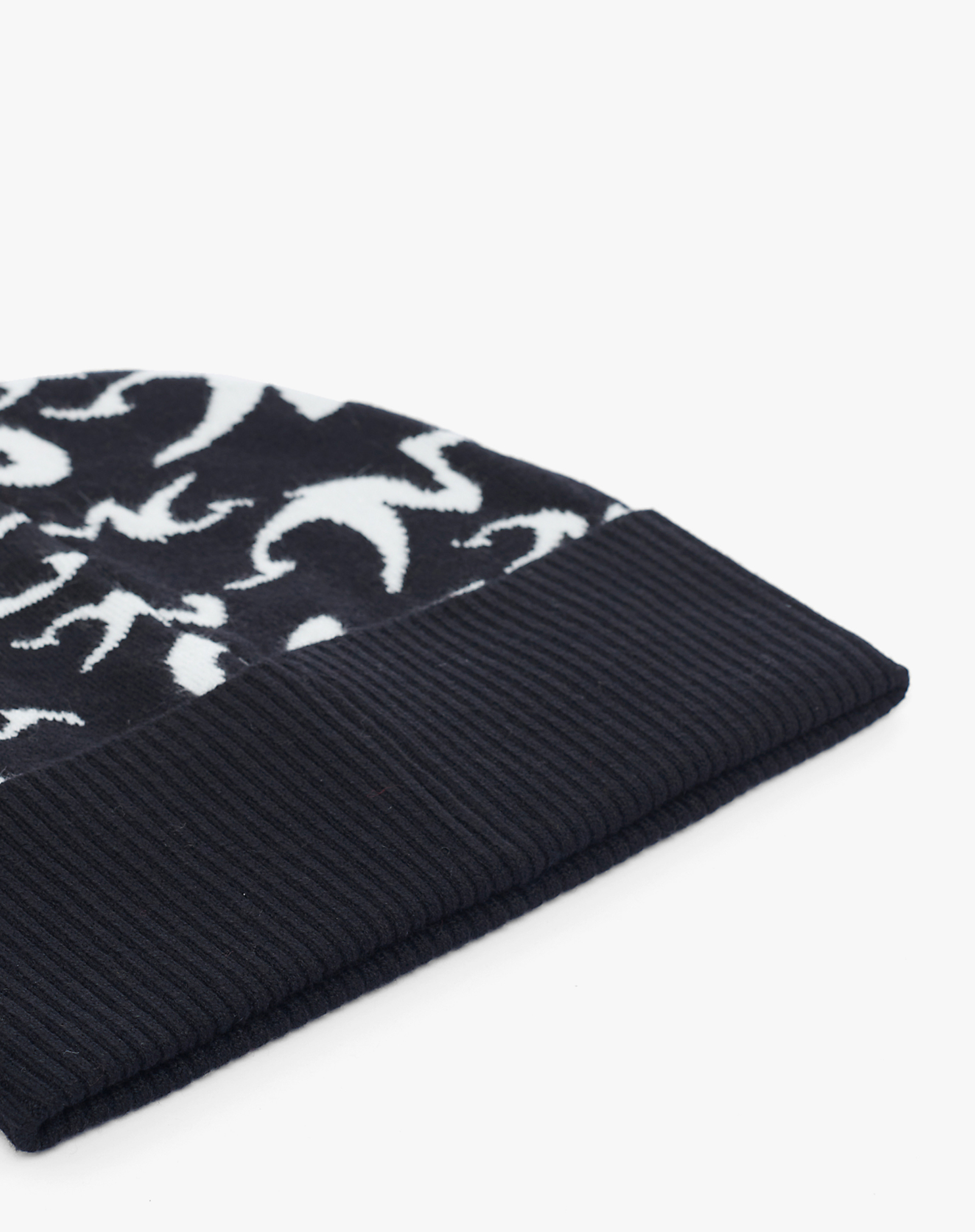 Jacquard Knit Hat With Logo - BLACK - Manila Grace | Official Website