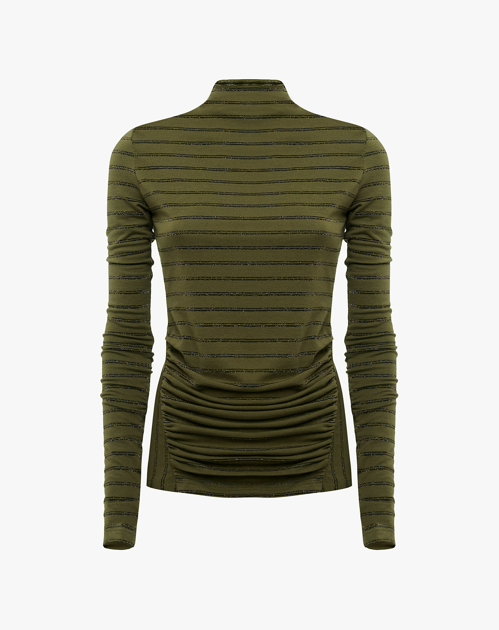 High Neck Sweater With Side Ruffles - MILITARY GREEN - Manila Grace | Official Website
