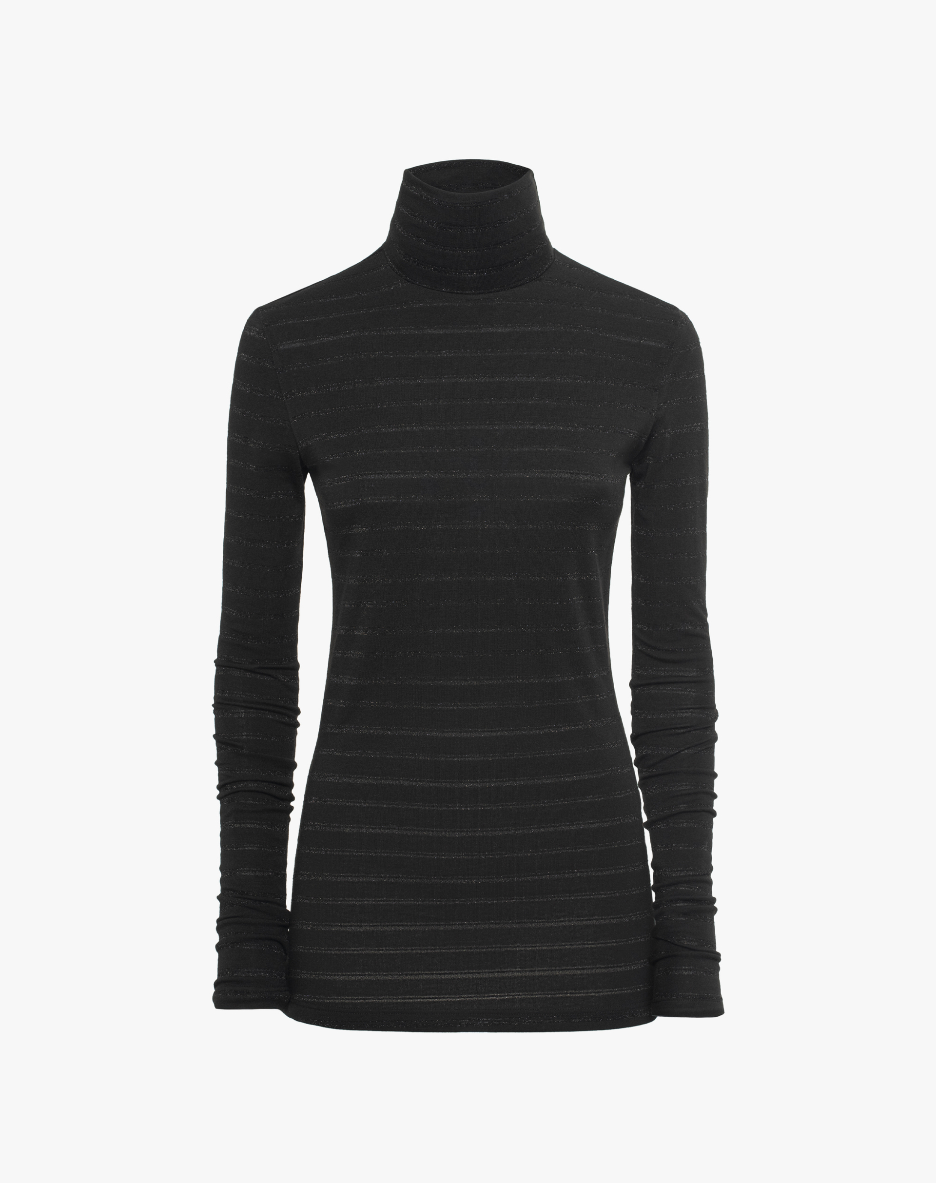 High Neck Sweater With Side Ruffles - BLACK - Manila Grace | Official Website