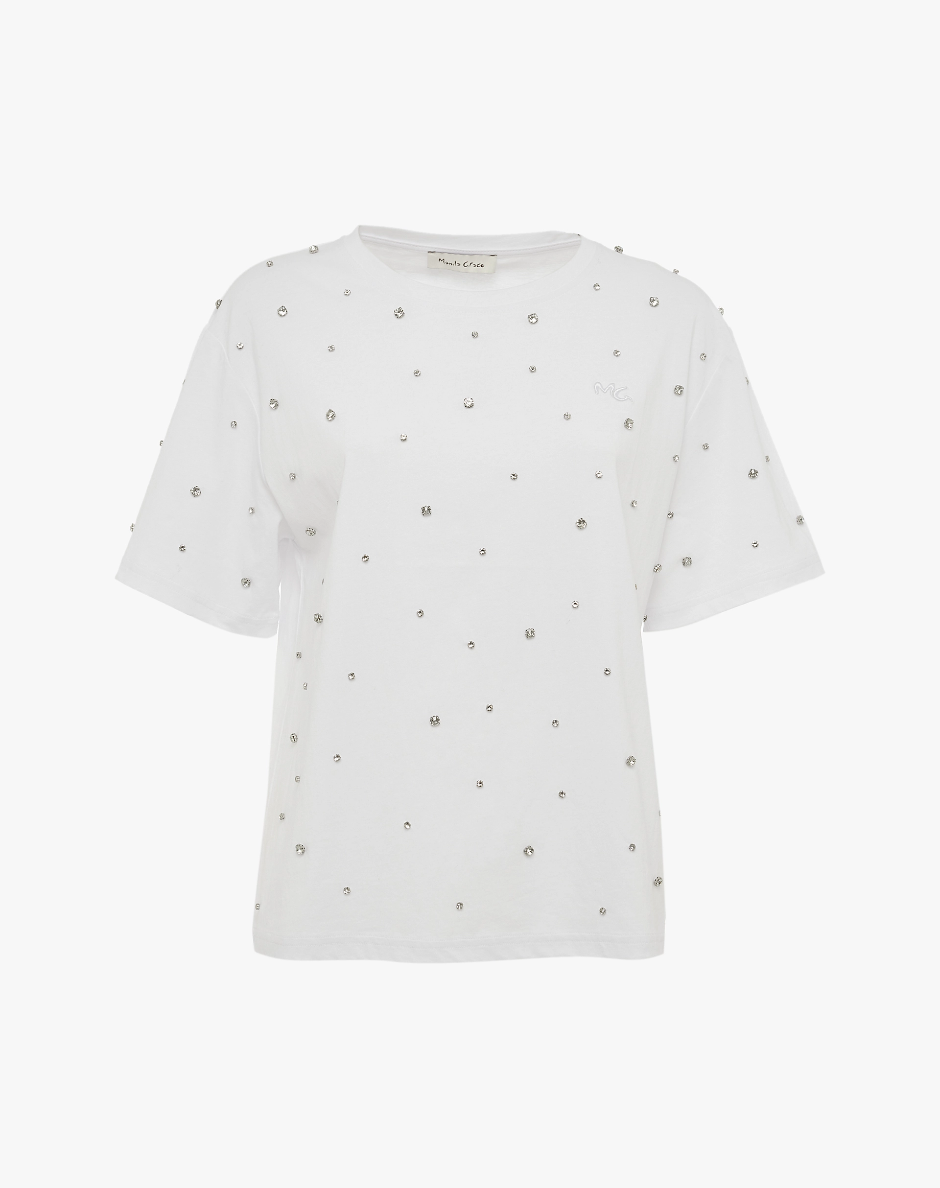 Oversized T-Shirt With Applied Rhinestones - T-SHIRTS - Manila Grace | Official Website