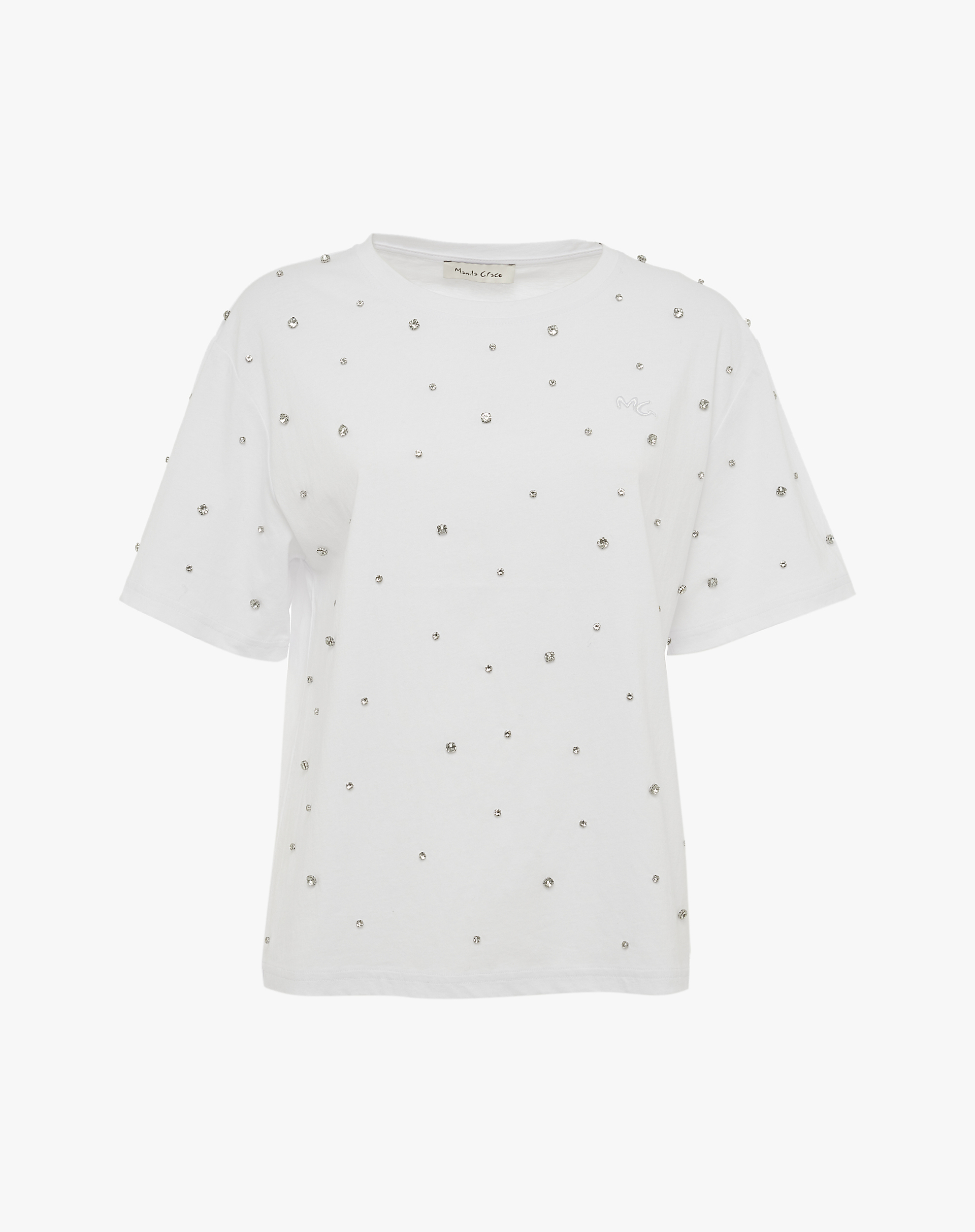 Oversized T-Shirt With Applied Rhinestones - MA029 - Manila Grace | Official Website