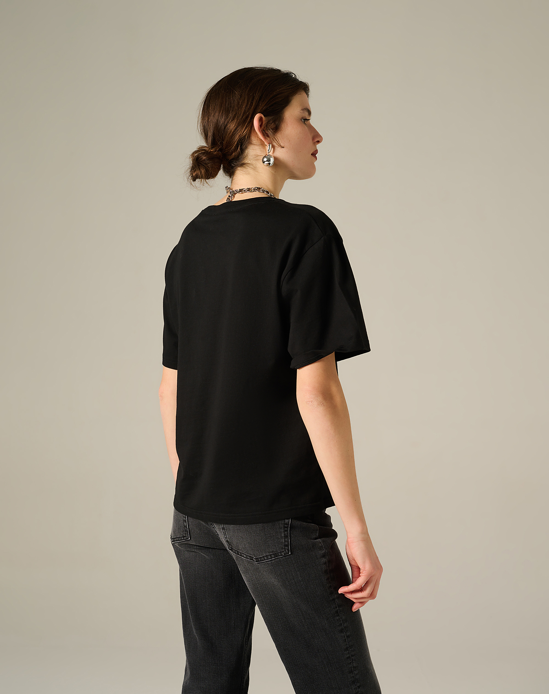 Black T-Shirt With Mg Logo In Rhinestones - BLACK - Manila Grace | Official Website