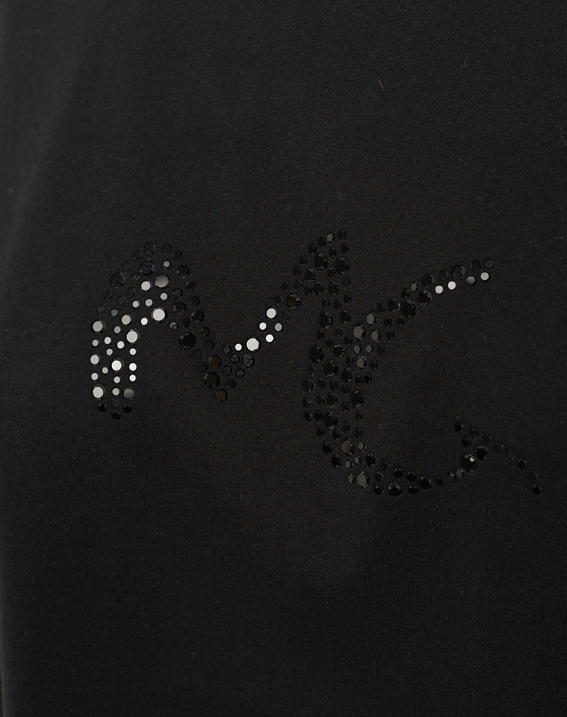 Black T-Shirt With Mg Logo In Rhinestones - BLACK - Manila Grace | Official Website