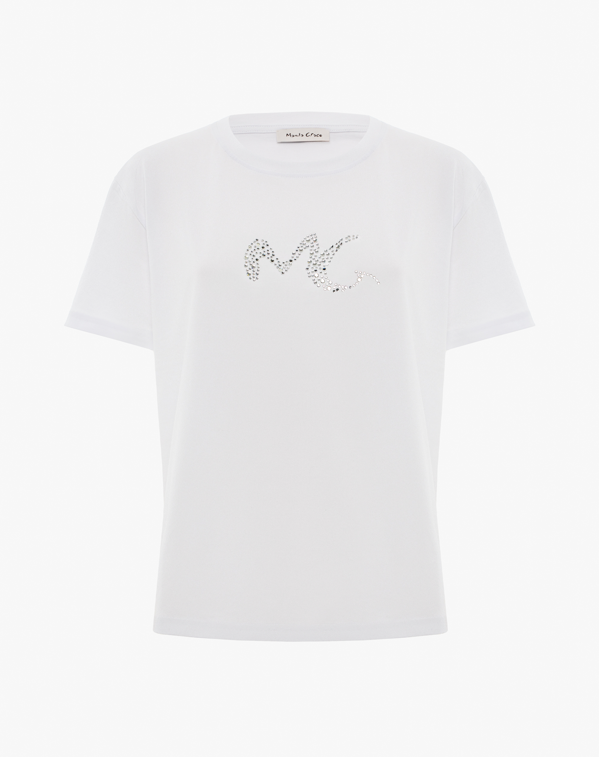 T-Shirt Nera Con Logo Mg In Strass - T-SHIRT E TOPS - Manila Grace