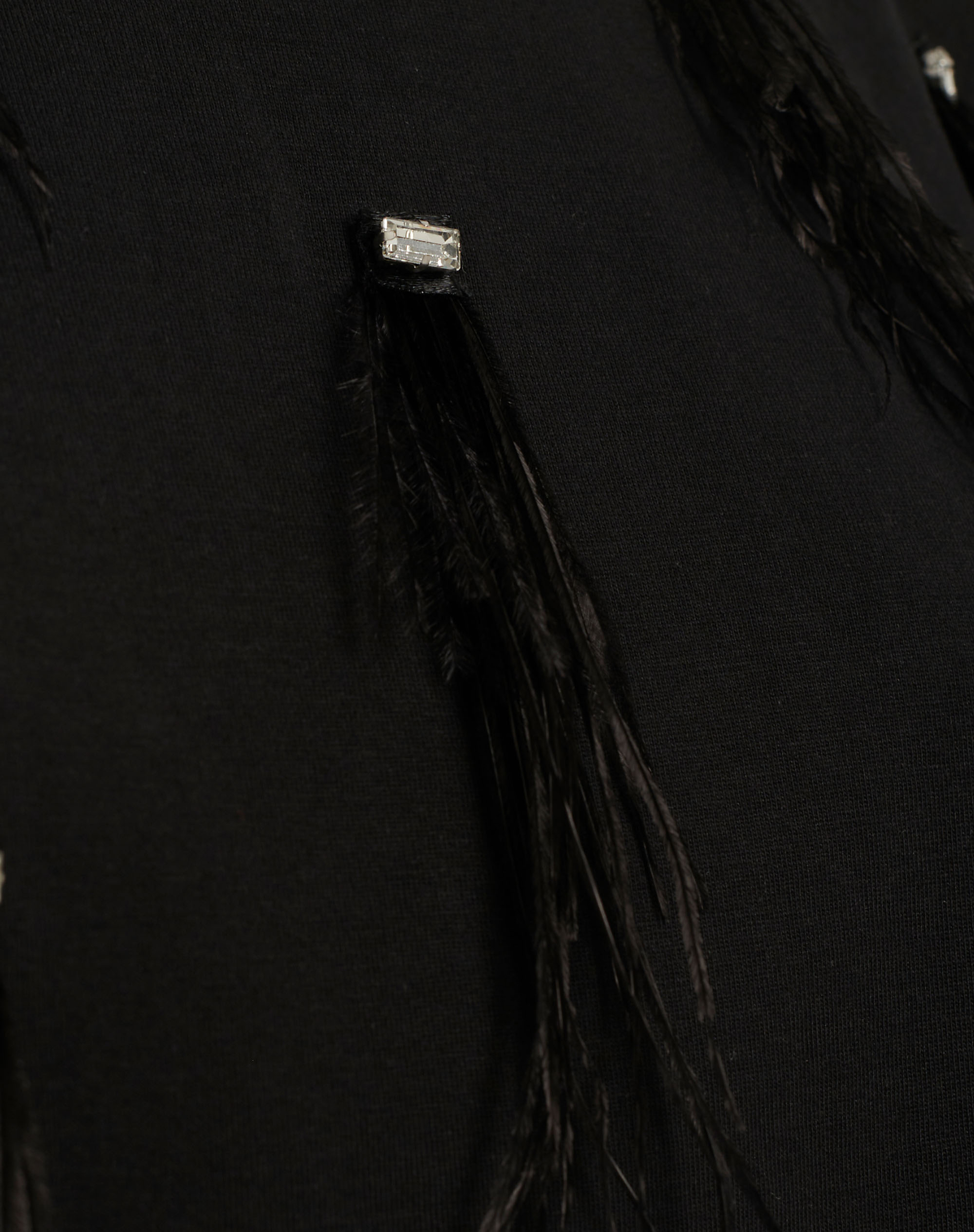 Black T-Shirt With Fringes And Rhinestones - BLACK - Manila Grace | Official Website