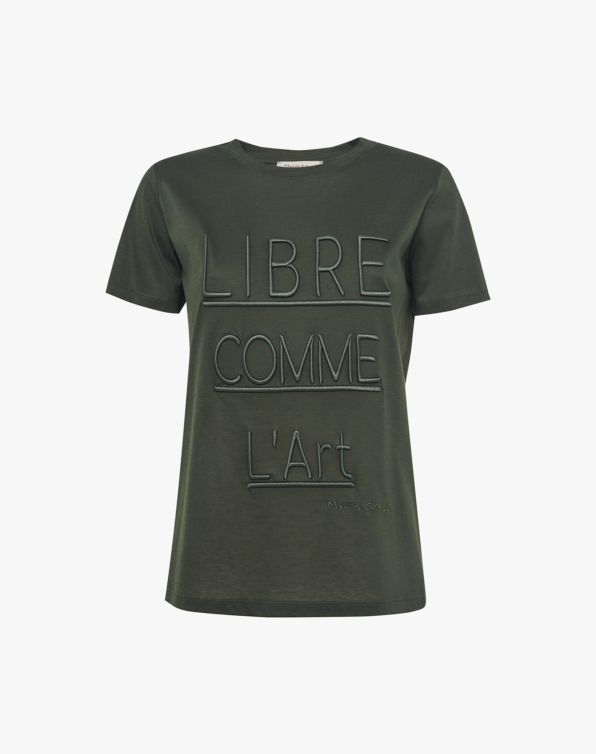 T-Shirt With Large "Libre Comme L'Art" Writing In Relief - T-SHIRTS - Manila Grace | Official Website