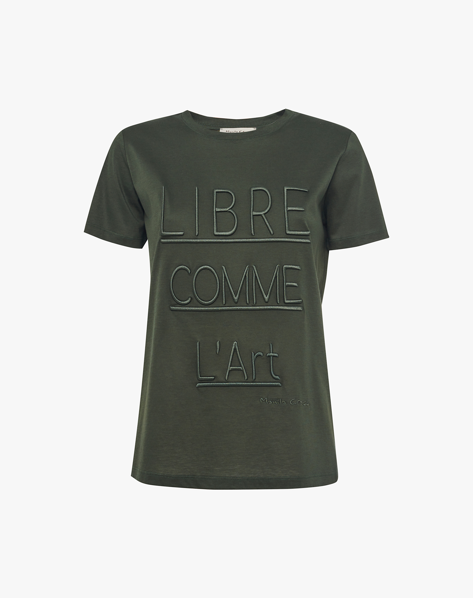 T-Shirt With Large "Libre Comme L'Art" Writing In Relief - MA636 - Manila Grace | Official Website