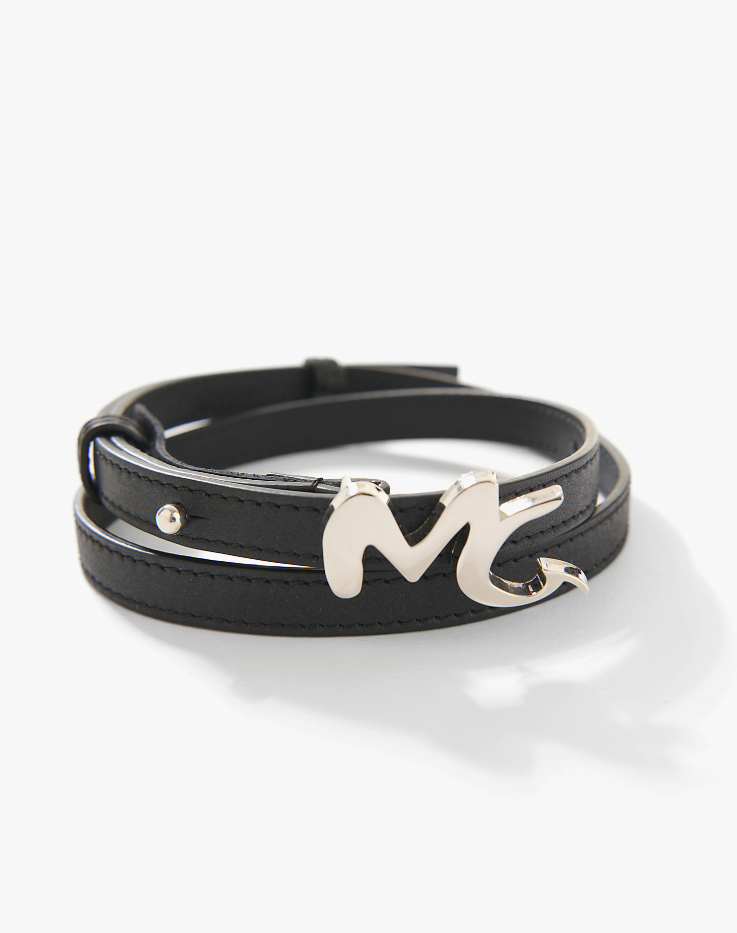Leather Belt With Logo Buckle - BLACK - Manila Grace | Official Website