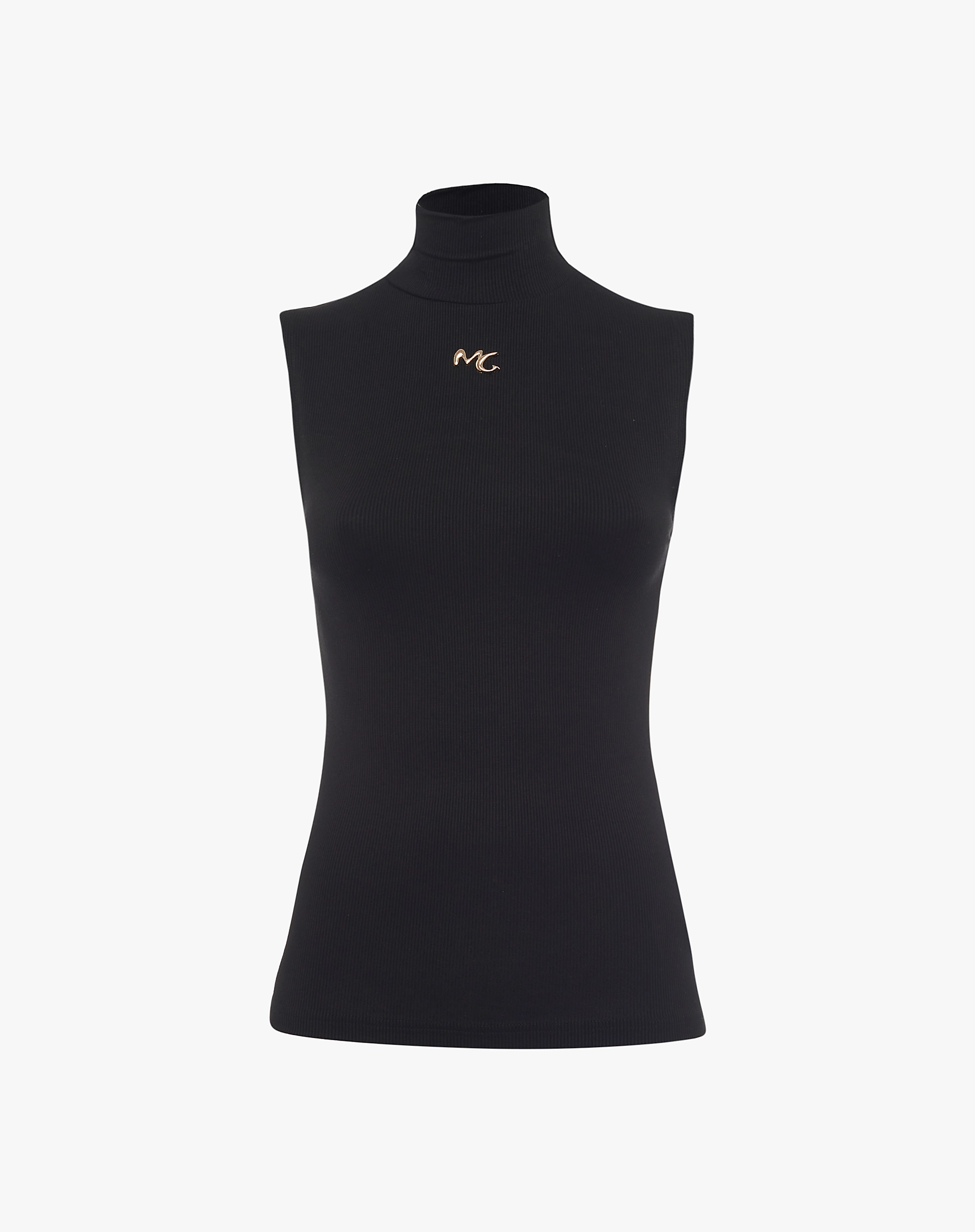 Sleeveless High-Neck Top With Gold Logo - TOPS - Manila Grace | Official Website