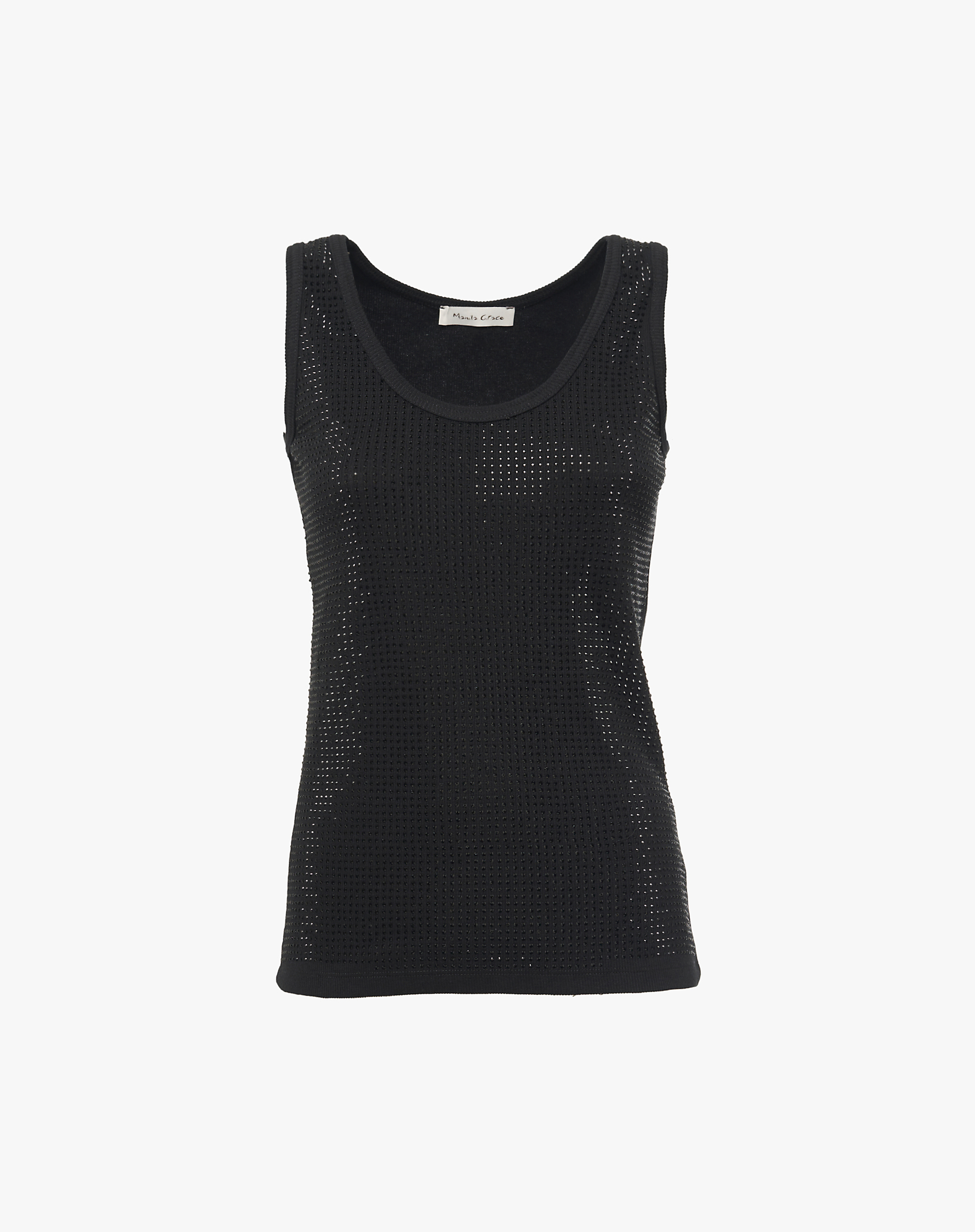 Tank Top With Micro-Sequins - BLACK - Manila Grace | Official Website