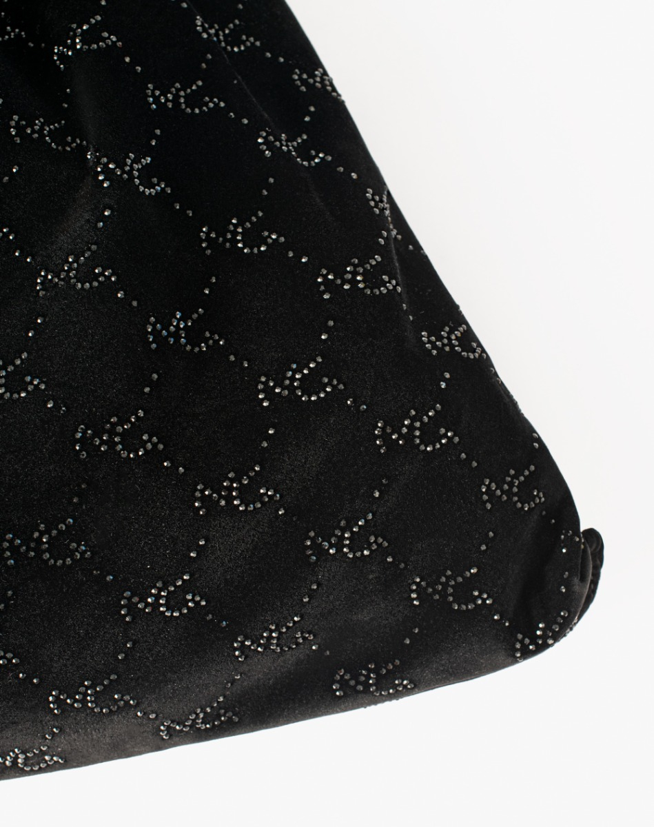 Sac Bag In Velluto Con Logo Cristallizzato - NERO - Manila Grace