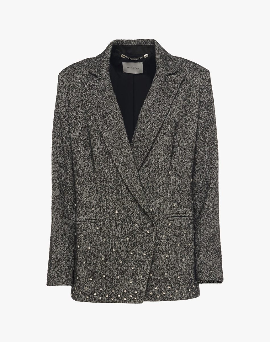 Giacca In Tweed Con Perle Ricamate - NERO - Manila Grace