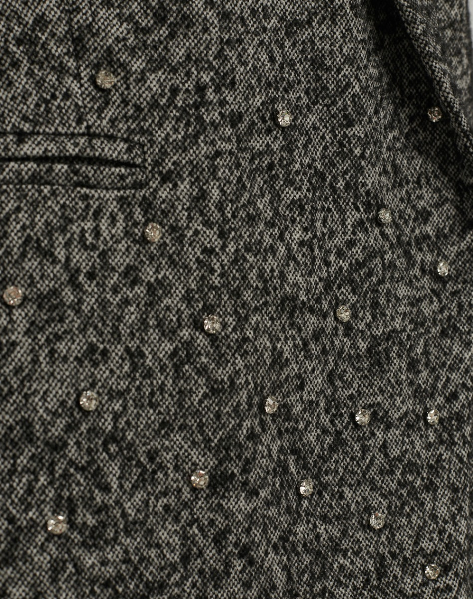 Giacca In Tweed Con Perle Ricamate - NERO - Manila Grace
