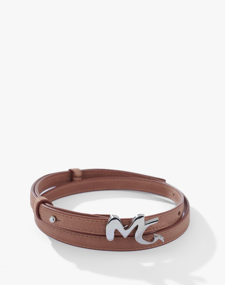 Leather Belt With Logo Buckle - LEATHER - Manila Grace | Official Website